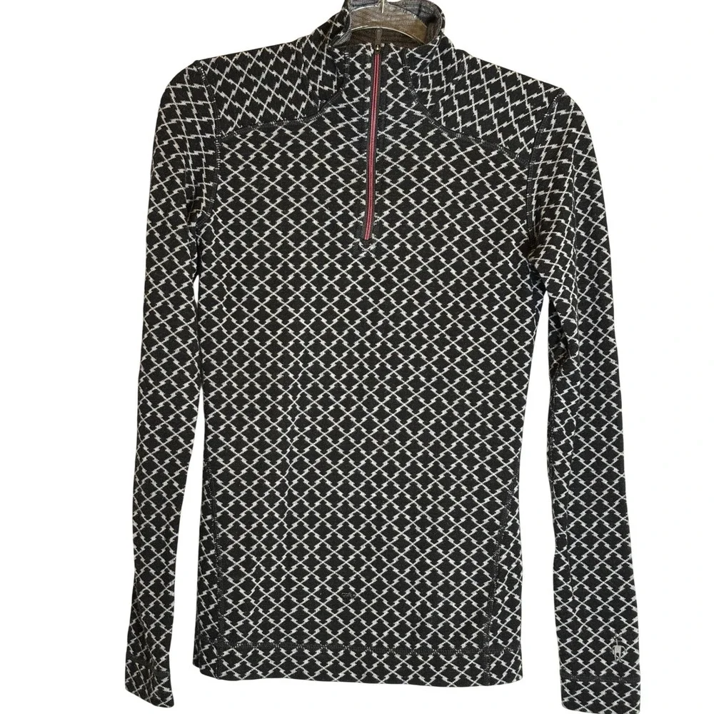 Smartwool Merino 250 Base Layer Womens Small Black White Geometric 1/4 Zip Top - Picture 2 of 10